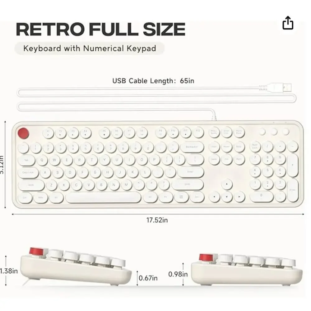 USB Wired Keyboard, white, raised buttons